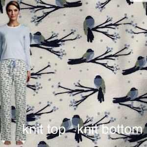 Lands' End Light Blue and Navy Bird Print Pajama Set